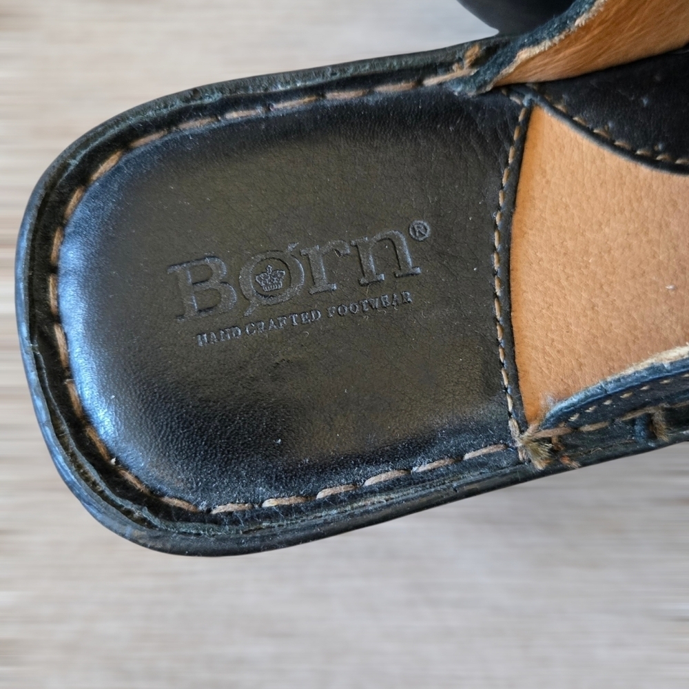 Born Shoes Black Leather Braided Mules Slip On Wedge Heels Size 8m - Picture 7 of 12